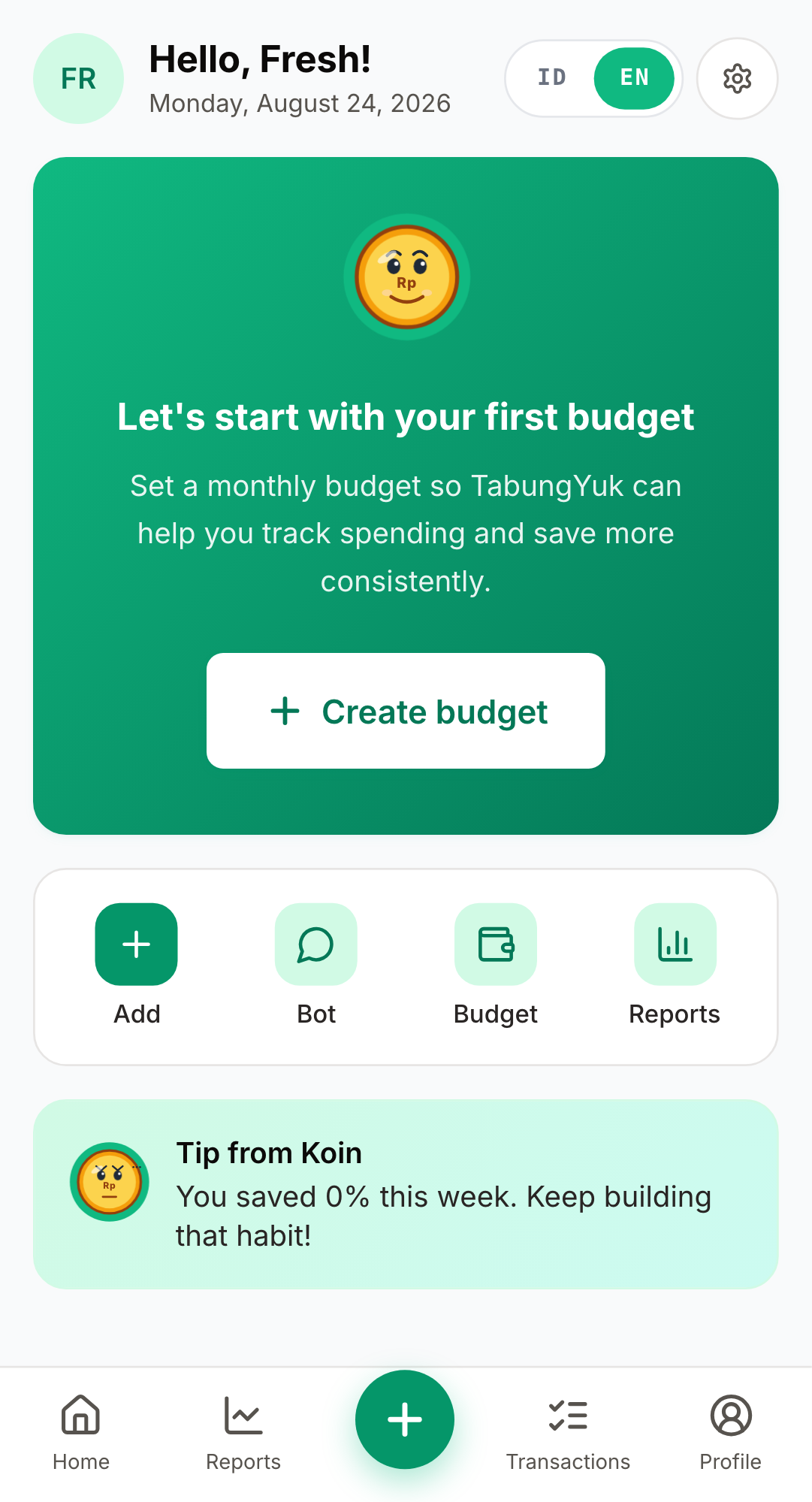 Screenshot: empty Dashboard