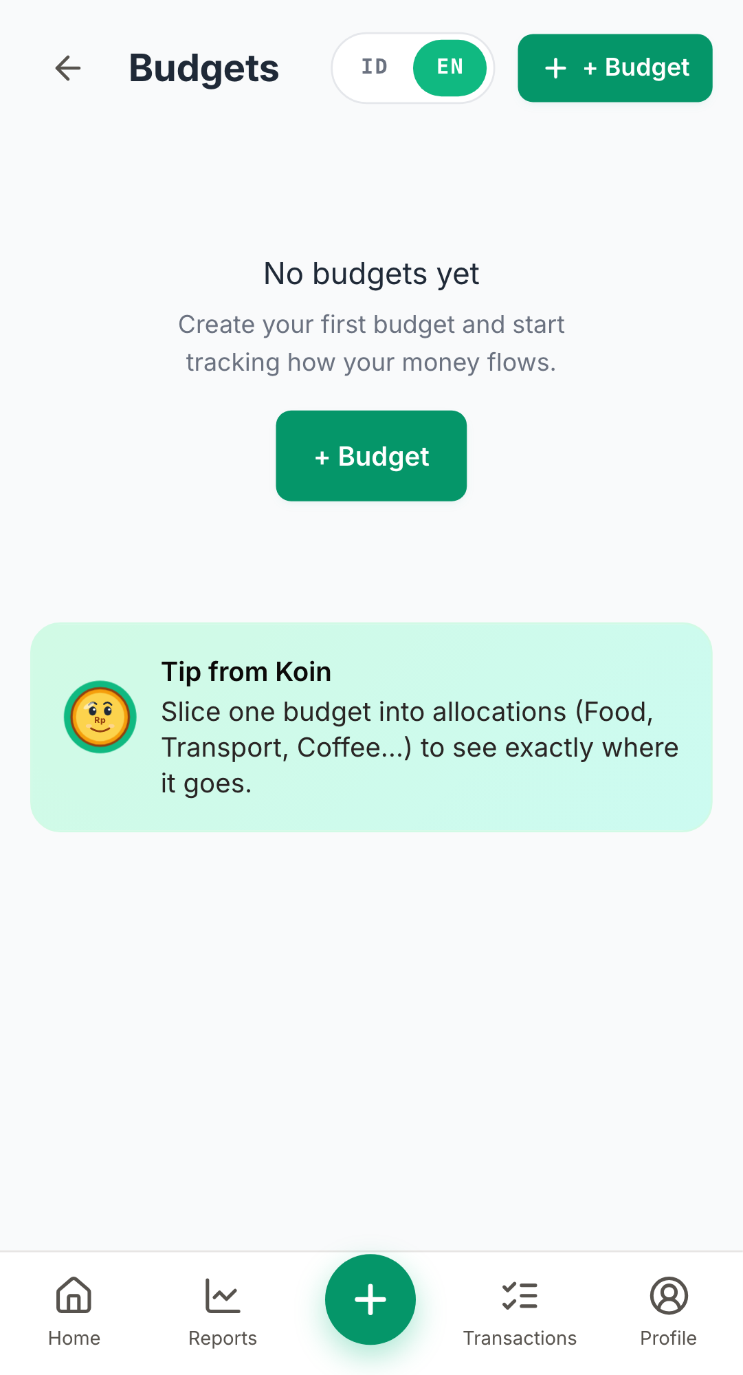 Screenshot: Budgets list