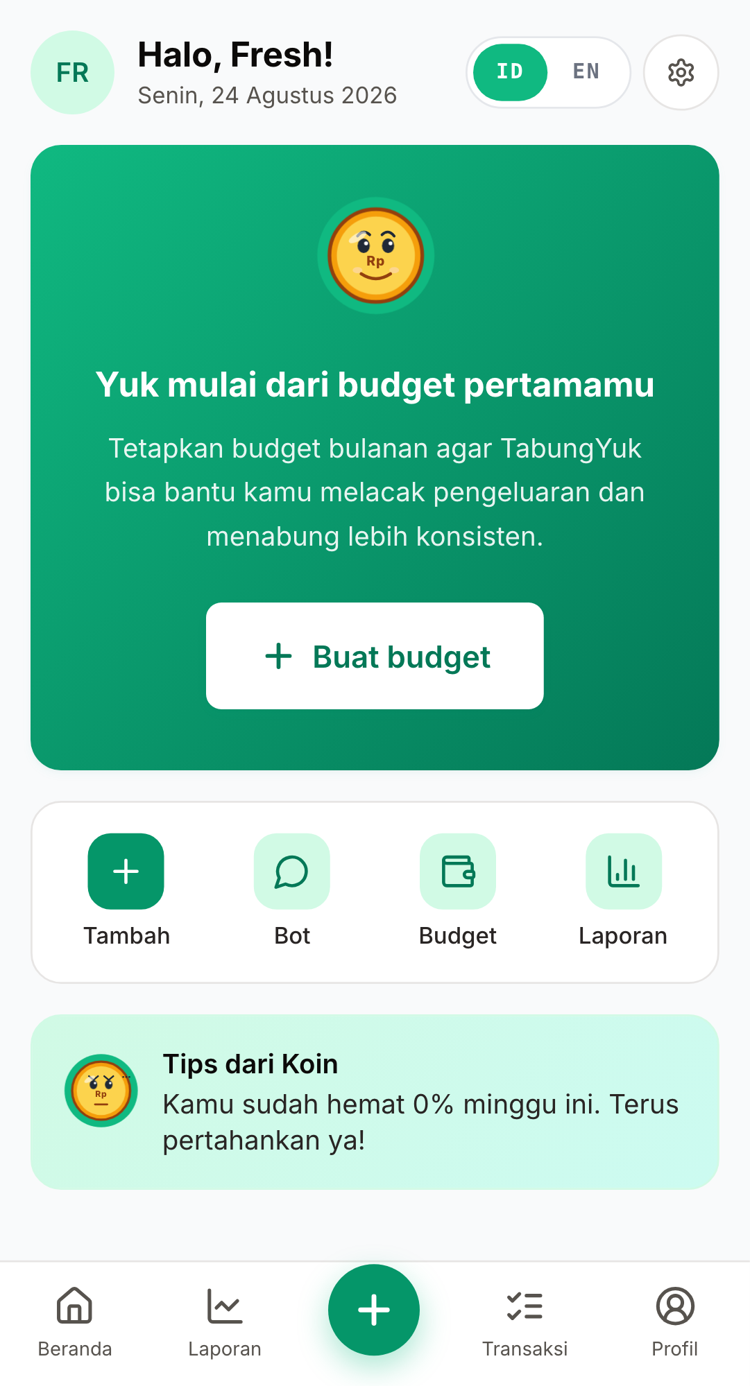 Screenshot: Dasbor kosong