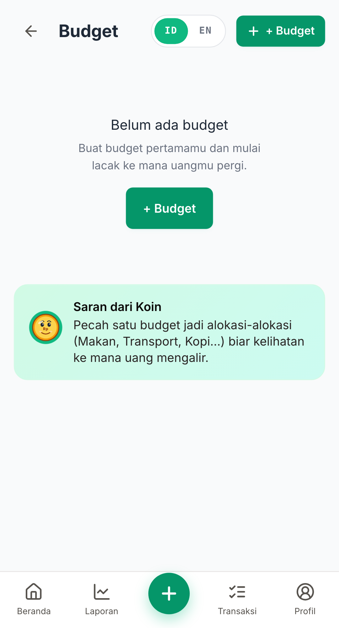 Screenshot: Daftar budget